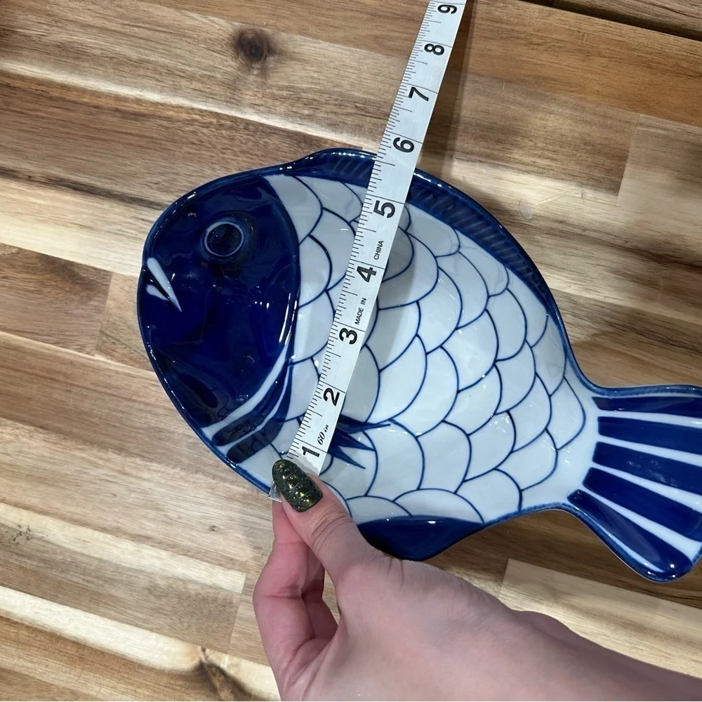 Vintage Dansk Arabesque Fish Dish Blue White MCM Scandinavian Decor